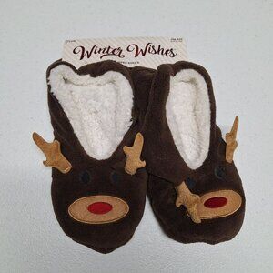 Winter‎ Wishes Reindeer Slipper Socks Santa's Squad Fluffy Adult One Size
